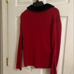 Nice red sweater with black velvet collar